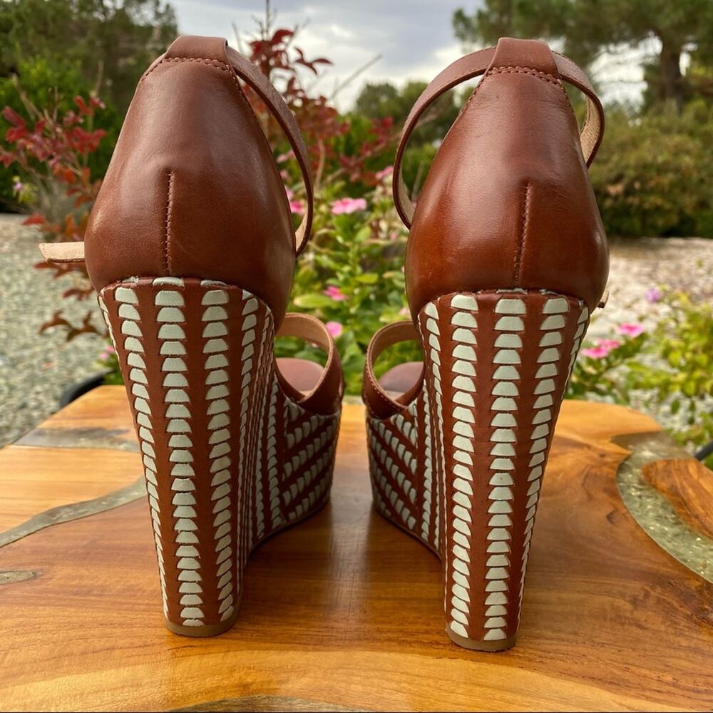 Pour La Victoire Italian Made Leather Soled Platform Wedges Size 6 - Picture 7 of 10